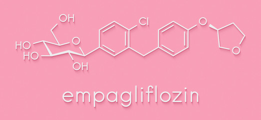 Poster - Empagliflozin diabetes drug molecule. Skeletal formula.