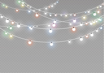 Christmas lights isolated on transparent background. Xmas glowing garland.Vector illustration