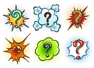 Wall Mural - comic question marks. pop art speech bubble question mark box set isolated on white background, vect