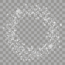 Christmas Circle Frame With Snow Flakes On Transparent Background. Vector