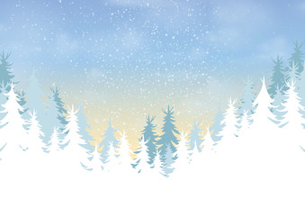 Poster - Pine forest on winter season landscape background.For merry christmas and happy new year.Vector illustration.