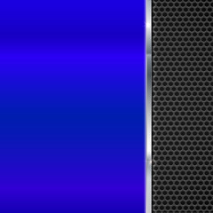 Poster - Background of polished blue metal and black metal mesh with polished metal strip. Technological background for garages, auto shops and just creativity, 3D illustration