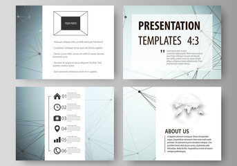 Poster - Set of business templates for presentation slides. Abstract vector layouts in flat design. Chemistry pattern, connecting lines and dots, molecule structure, scientific medical DNA research.