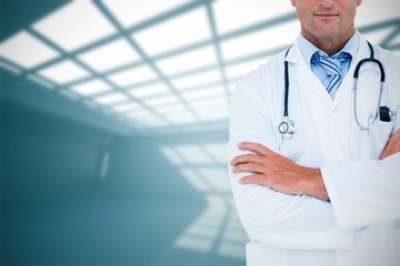 Poster - Composite image of serious doctor looking at camera