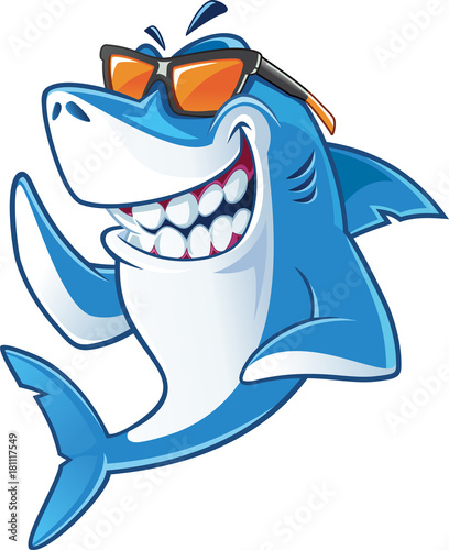 Photographie Smiling Shark Cartoon Mascot Character With Sunglasses