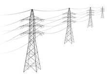 Overhead Power Line. A Number Of Electro-eaves Departing Into The Distance. Transmission And Supply Of Electricity. Procurement For An Article On The Cost Of Electricity Or Construction Of Lines