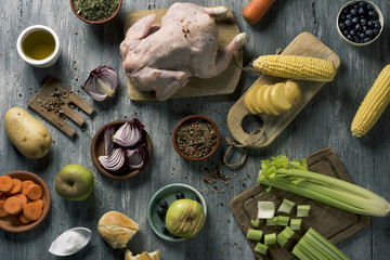 Canvas Print - ingredients to prepare a stuffed turkey