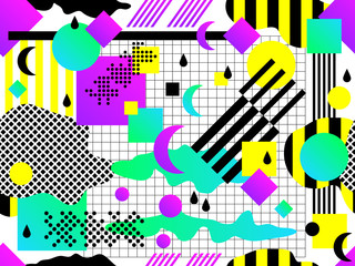 Wall Mural - seamless geometric pattern in retro 80s 90s style. doodle geometric shapes. abstract vector retro me
