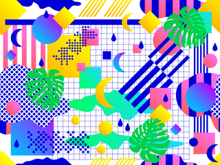 Wall Mural - seamless geometric pattern in retro 80s 90s style. doodle geometric shapes. abstract vector retro me