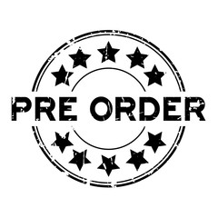 Poster - Grunge black pre order wording with star icon round rubber business seal stamp on white background