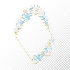 Wall Mural - Snow flake frame, decoration on transparent background, Christmas design for invitation, greeting card. Vector illustration, merry xmas snowflake framework