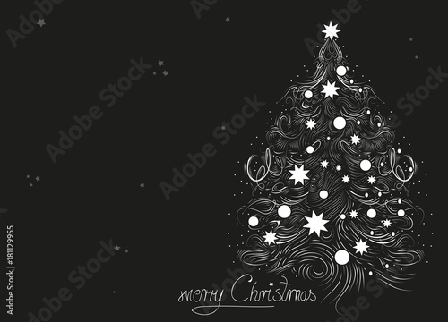 Ein Gezeichneter Weisser Weihnachtsbaum Auf Schwarzem Hintergrund Fur Besondere Weihnachtsgrusse Im Trendigen Schwarz Weiss Geeignet Fur Weihnachtskarten Oder Individuelle Weihnachtsdesigns Buy This Stock Vector And Explore Similar Vectors At Adobe