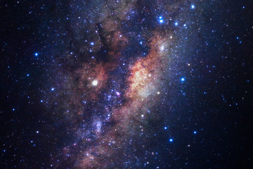 Wall Mural - milky way galaxy with stars and space dust in the universe, long exposure photograph, with grain.