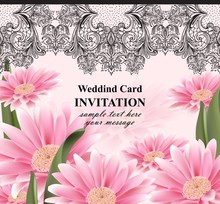 Lace And Daisy Flowers Card Vector. Vintage Invitation With Realistic Floral Decors