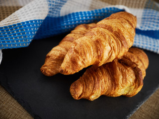 View with croissants prepared for breakfast