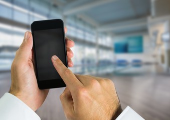 Poster - Hand using phone with leisure center large space