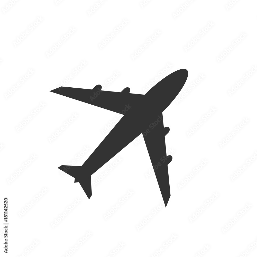 Airplane icon, black isolated on white background, vector illustration ...