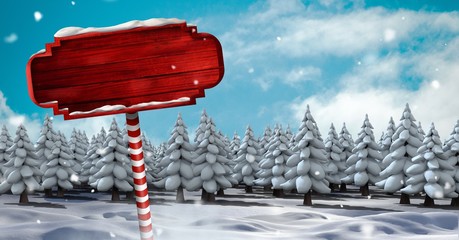 Poster - Wooden signpost in Christmas Winter landscape
