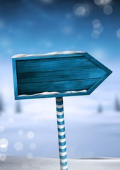 Poster - Wooden signpost in Christmas Winter landscape