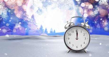 Poster - Midnight clock in Christmas Winter landscape