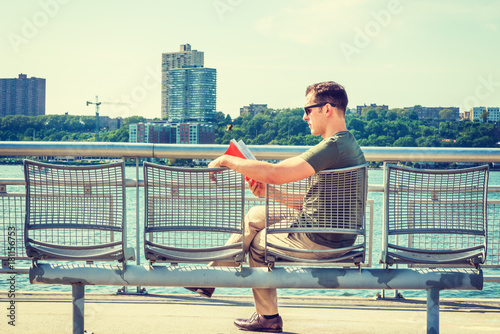 American Man Summer Vacation In New York A Young
