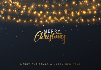 Wall Mural - christmas background with bright realistic garlands. christmas glowing lights. xmas holiday. greetin