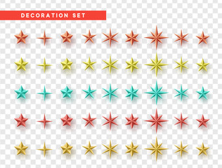 Poster - Stars set of different colors isolated on background transparent. Decoration design element
