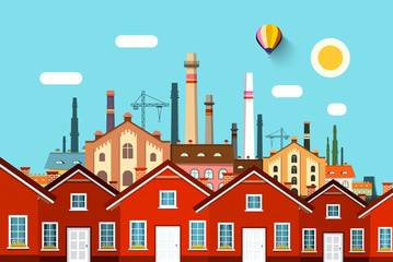 Sticker - Abstract Vector Town with Factory on Background