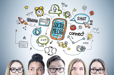 Poster - Diverse business team, social media