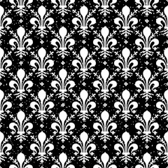 Wall Mural - seamless black and white grunge vintage ornate french royal fleur de lis pattern vector