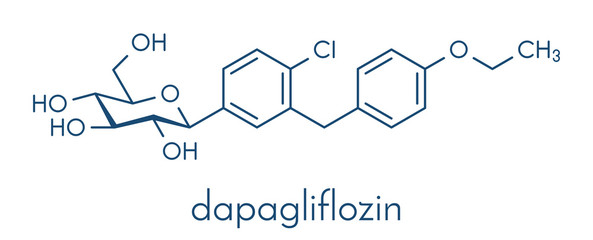 Wall Mural - Dapagliflozin diabetes drug molecule. Inhibitor of sodium-glucose transport proteins subtype 2 (SGLT2). Skeletal formula.