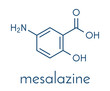 Mesalazine (mesalamine, 5-aminosalicylic acid, 5-ASA) inflammatory bowel disease drug molecule. Used to treat ulcerative colitis and Crohn's disease. Skeletal formula.