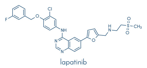 Canvas Print - Lapatinib cancer drug molecule. Dual tyrosine kinase inhibitor, used in treatment of breast cancer. Skeletal formula.