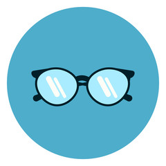 Poster - Eye Glasses Icon Modern Eyeglasses On Blue Round Background Flat Vector Illustration