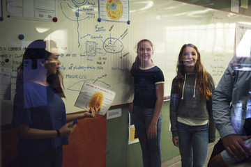 Wall Mural - students giving a presentation in a classroom