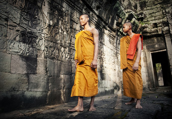 Wall Mural - Contemplating monk, Angkor Wat, Siam Reap, Cambodia.