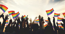 A Crowd With LGBT Rainbow Flags