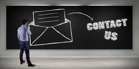 Poster - Businessman watching e-mail sketch on a board 3D rendering