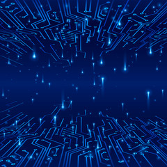 Leinwandbilder - Cyberspace. Concept of a futuristic background. Tracks on circuit and data exchange in the form of signals. Vector illustration