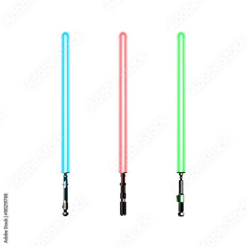 Photographie set of light sword isolated on white background