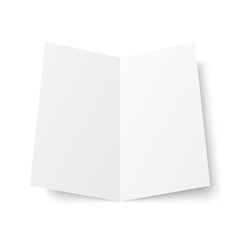 Poster - Vector blank white twofold booklet opened on white background. Front side. Two folded paper sheet in A4. Mock up of empty cover or flyer isolated. 3D illustration