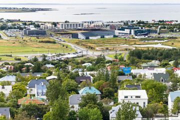 Wall Mural - Reykjavik city and Atlantic ocean coast