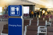 Public free charging station in international terminal airport for passenger or traveler.