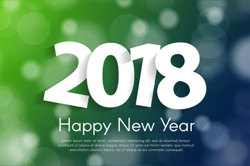 Happy New Year 2018 greeting card concept with paper cuted white numbers. Vector illustration