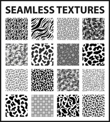 Black and white seamless textures pack. Vector illustration