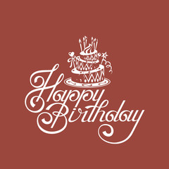 Wall Mural - happy birthday card design with cake on red background