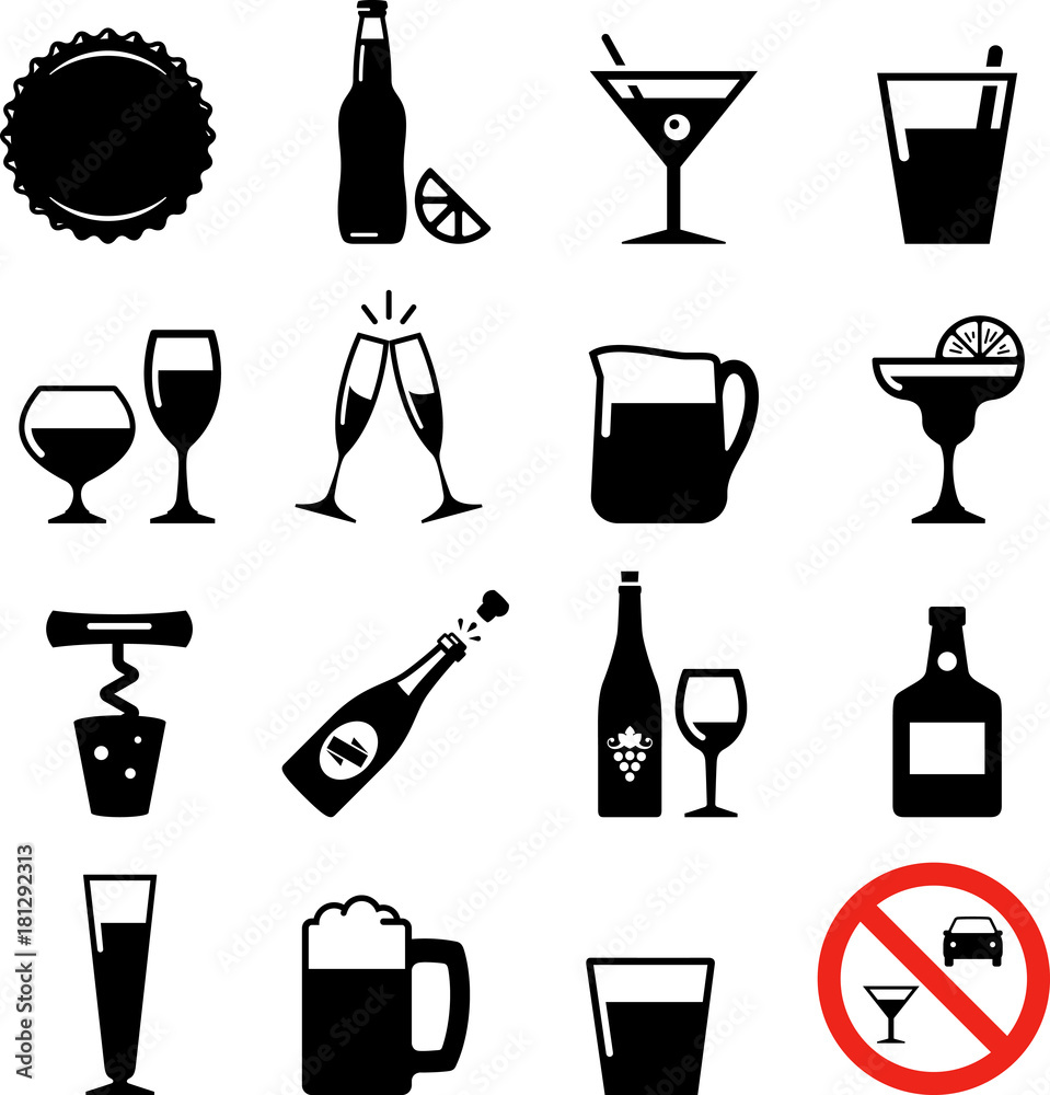 Drink Icons - Black Series - obrazy, fototapety, plakaty 