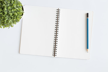 Wall Mural - white copy space with notebooks top view,an empty notebook open on a white background.