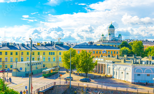 Cuadros en Lienzo Aerial view of Helsinki with the Helsinki cathedral rising above surrounding cityscape, Finland