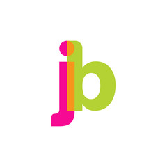 Initial letter jb, overlapping transparent lowercase logo, modern magenta orange green colors